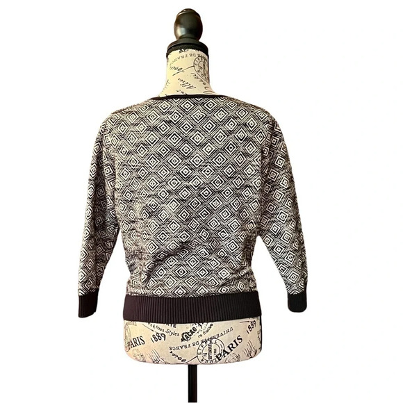 Lucky Brand Sweater Sz S Black Beige Geo Knit Ribbed Full Zip Bomber Sweater - Picture 4 of 9